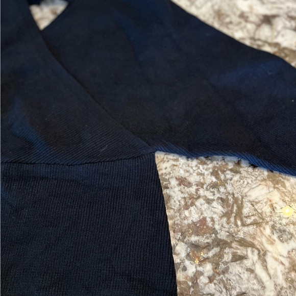 Small Medium Womens Sweater Dress Black Ribbed Long Sleeve Fall Winter Surplice - Picture 8 of 16